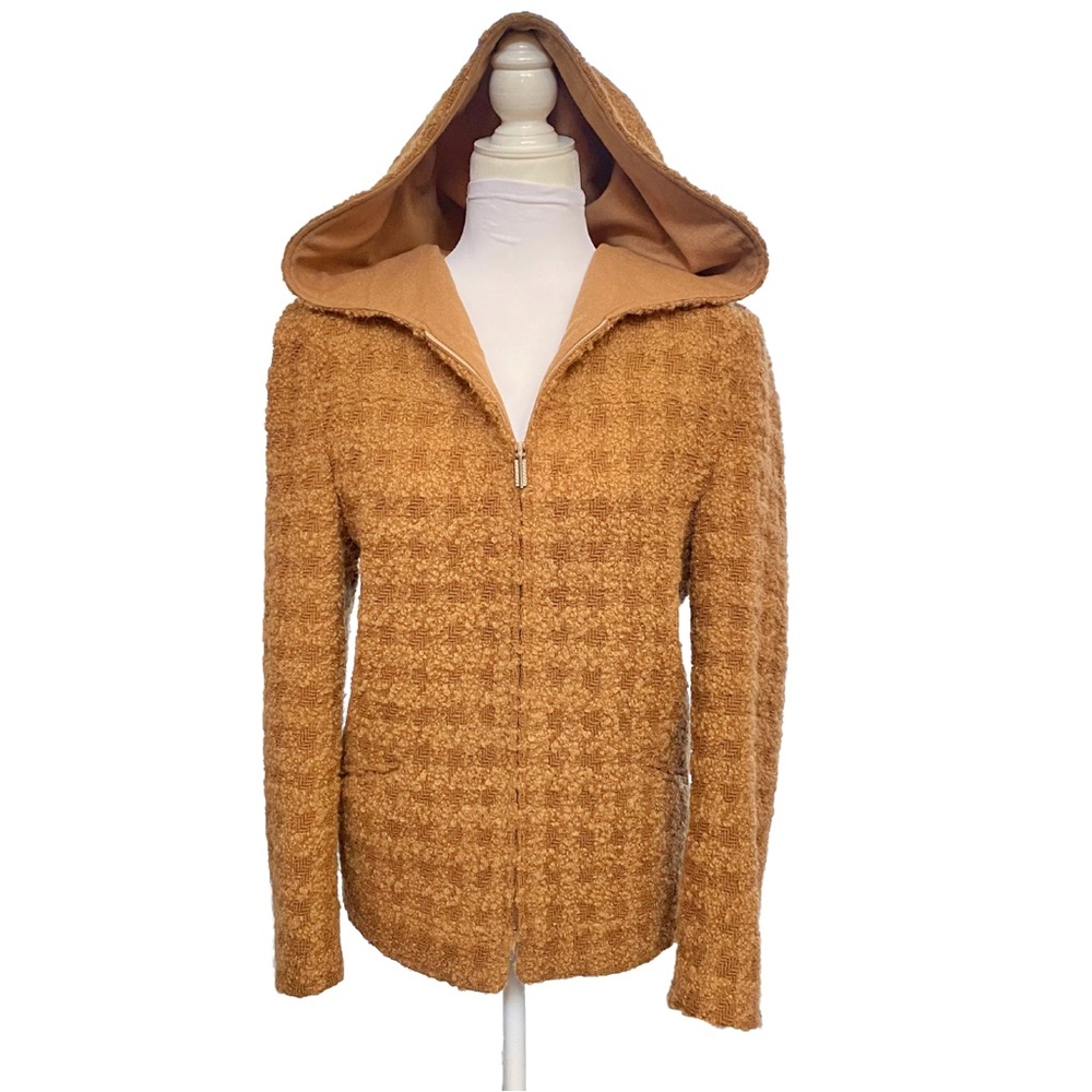 VINTAGE VERSACE CLASSIC V2 tan brown fuzzy teddy zip up hoodie jacket coat